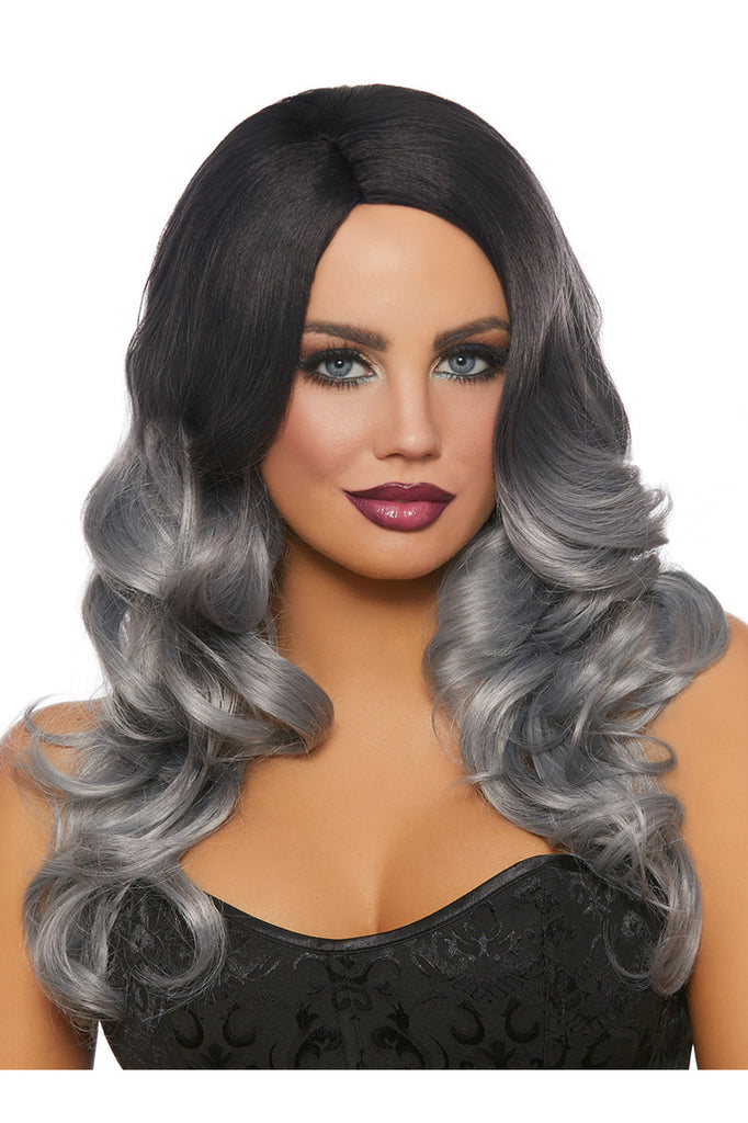Curly black and grey wig, curly witch wig