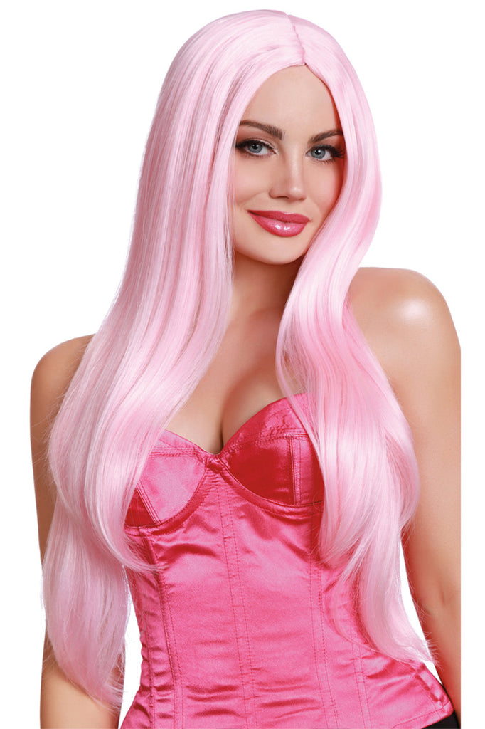Long pink layered wig, extra long pink wig