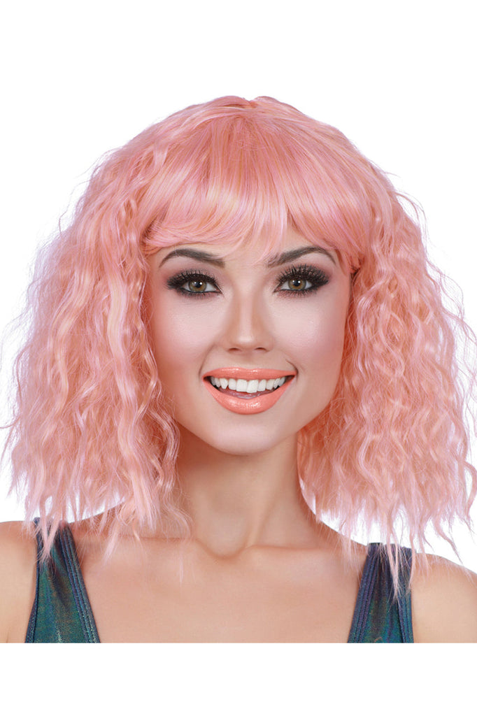 Beach waves wig, crimped wig, pink crimped wig