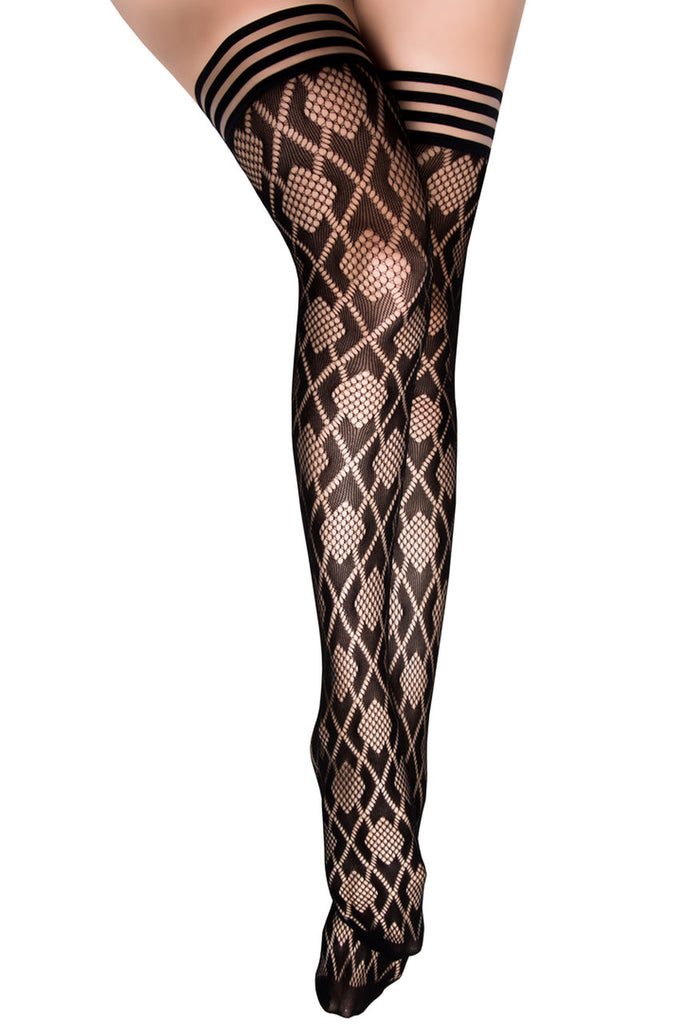 Shop these diamond fishnet pattern stay up thigh highs in plus size