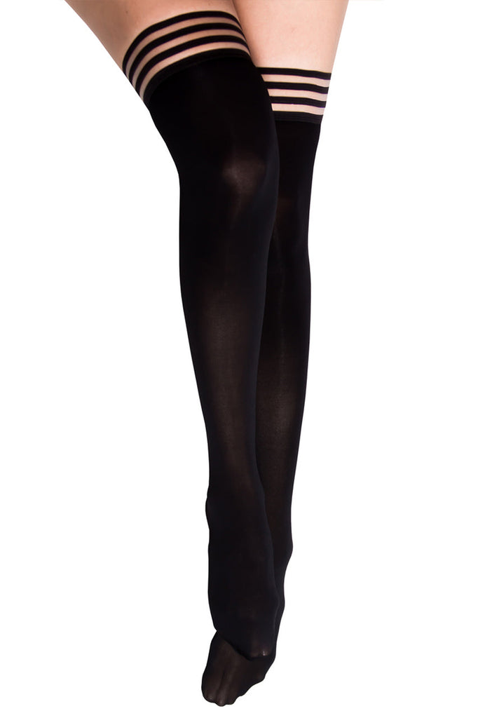 Shop these stay up thigh highs with opaque nylon pattern thigh high stockings