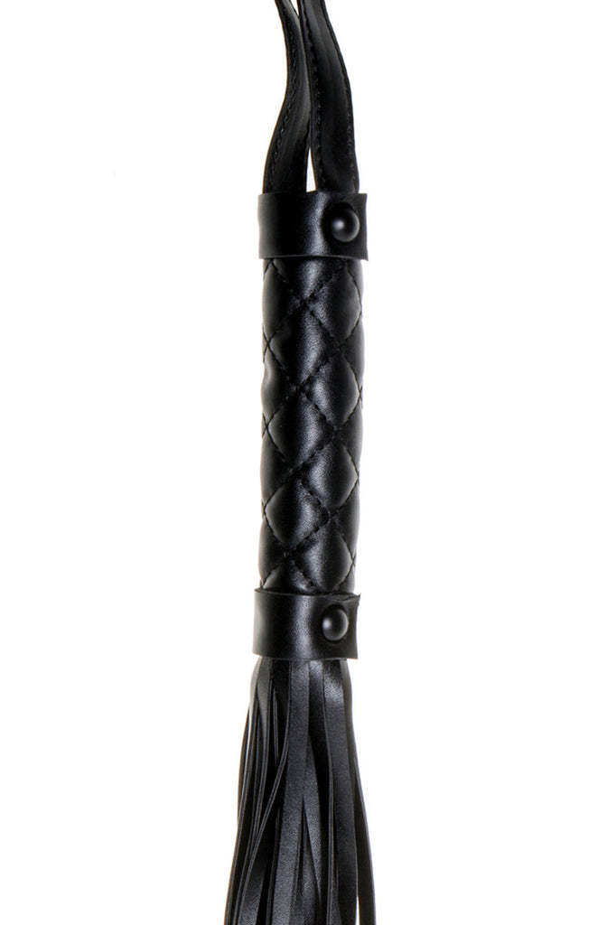 Shop this women's black vegan leather whip bondage toy with quilted handle