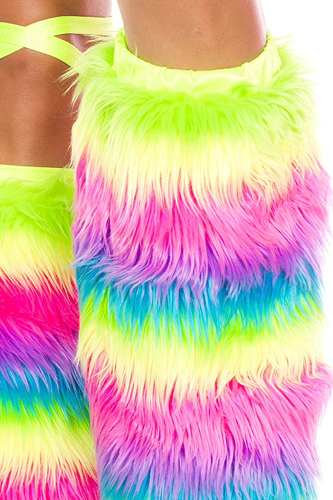 Women's rainbow fur leg warmers