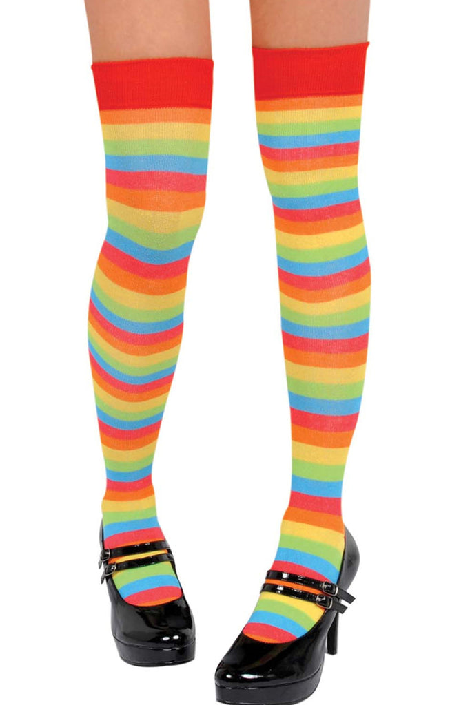 rainbow stripe thigh high socks