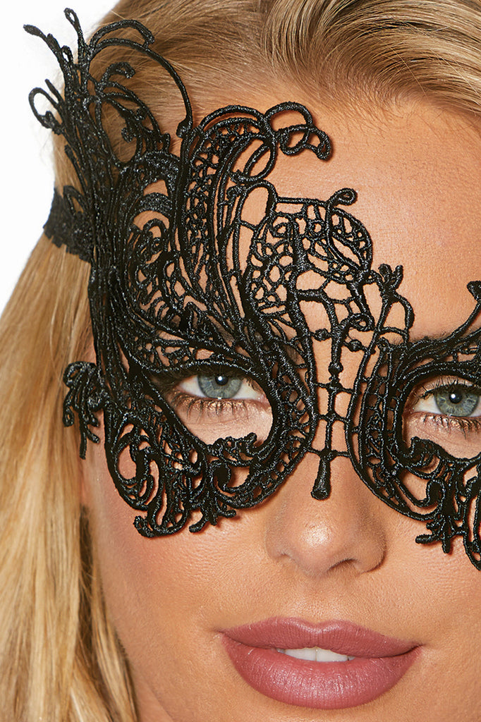 Shop this sexy costume accessory that features a Venice lace eye mask with stretch elastic headband