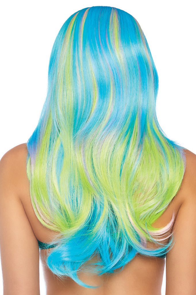 green and blue mermaid wig, green wavy wig