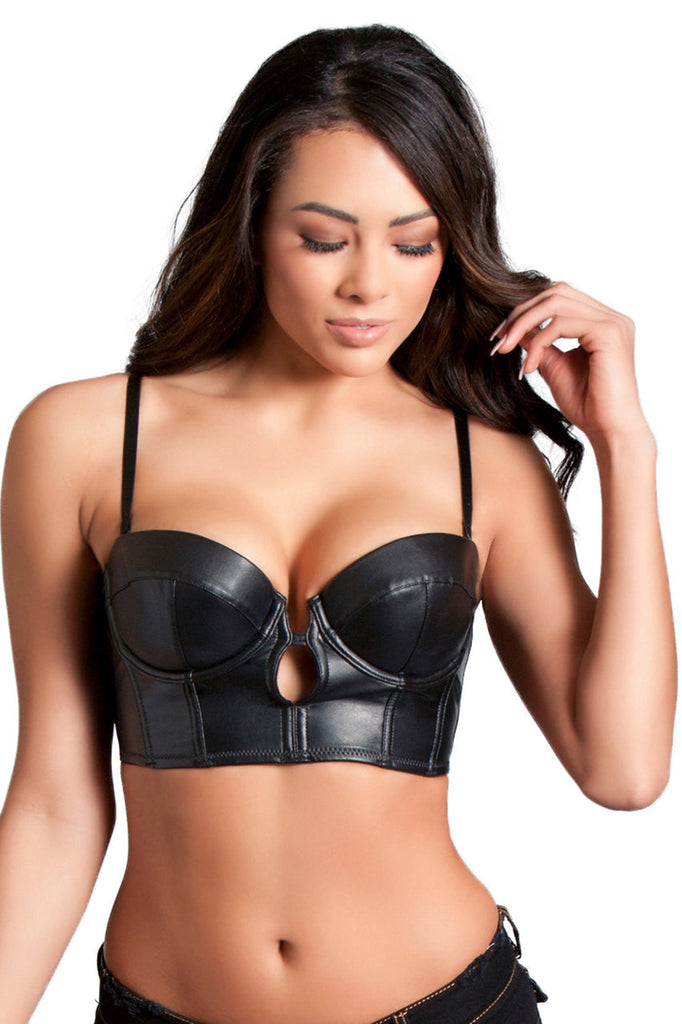 Shop this beautiful leather bustier bra with underwire, adjustable shoulder straps, and soft material