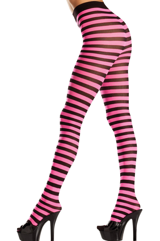 Shop these women's tights with stripes featuring black and pink wide striped pantyhose