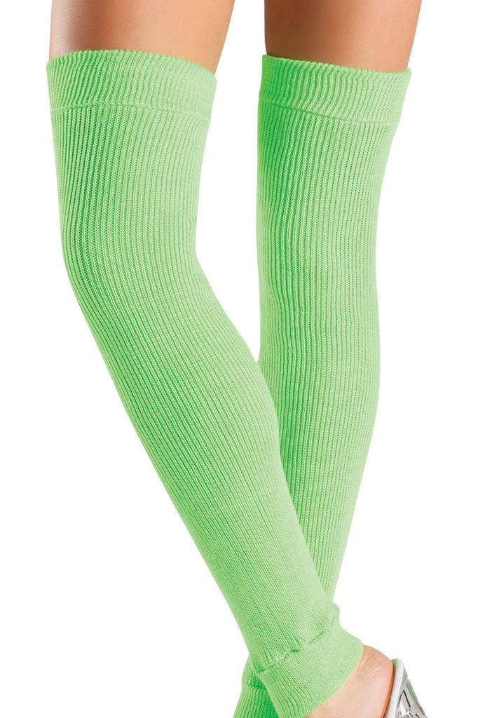 Shop these neon green thigh high leg warmers