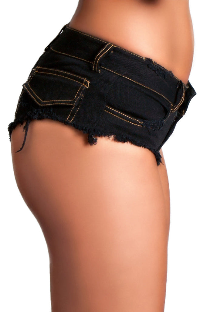 Shop these black distressed denim booty shorts