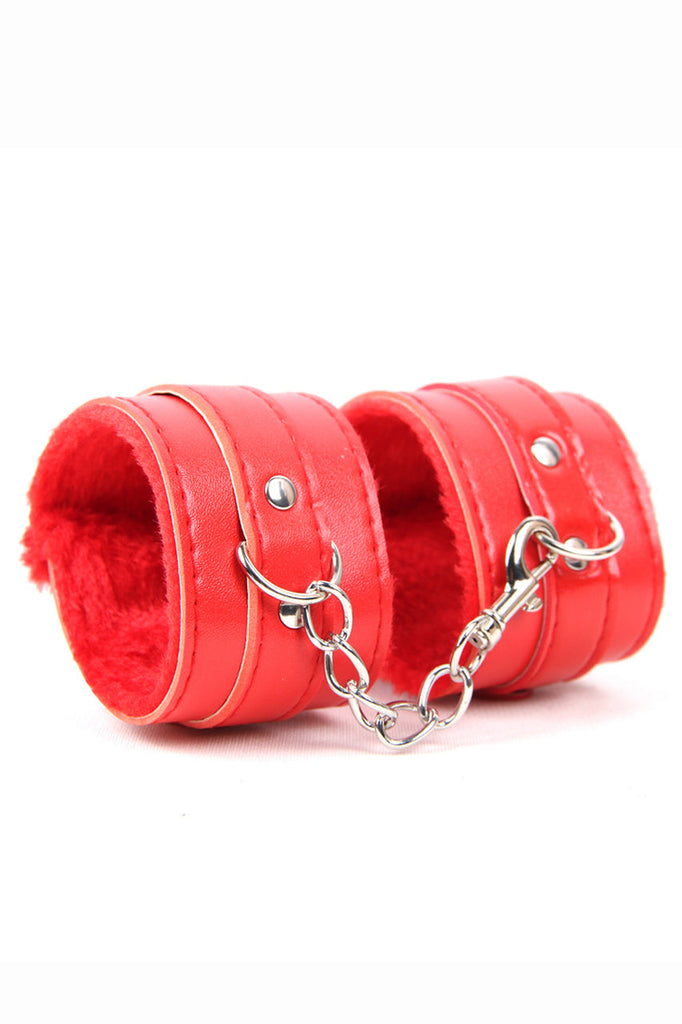 Shop these faux red leather wrist cuffs for your dominatrix outfit