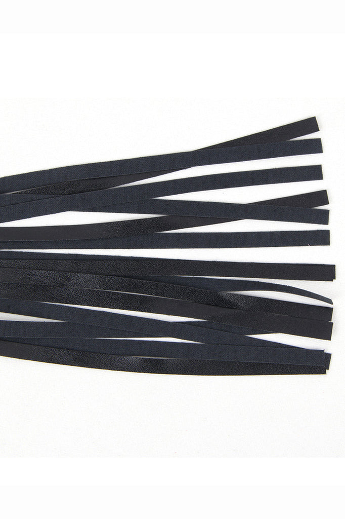 Shop this black leather whip with long leather strips for a flirty dominatrix leather outfit