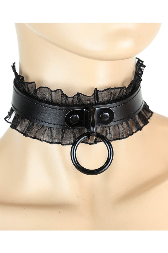 Shop this leather choker that features a sexy bdsm choker with black o ring choker and lace detail