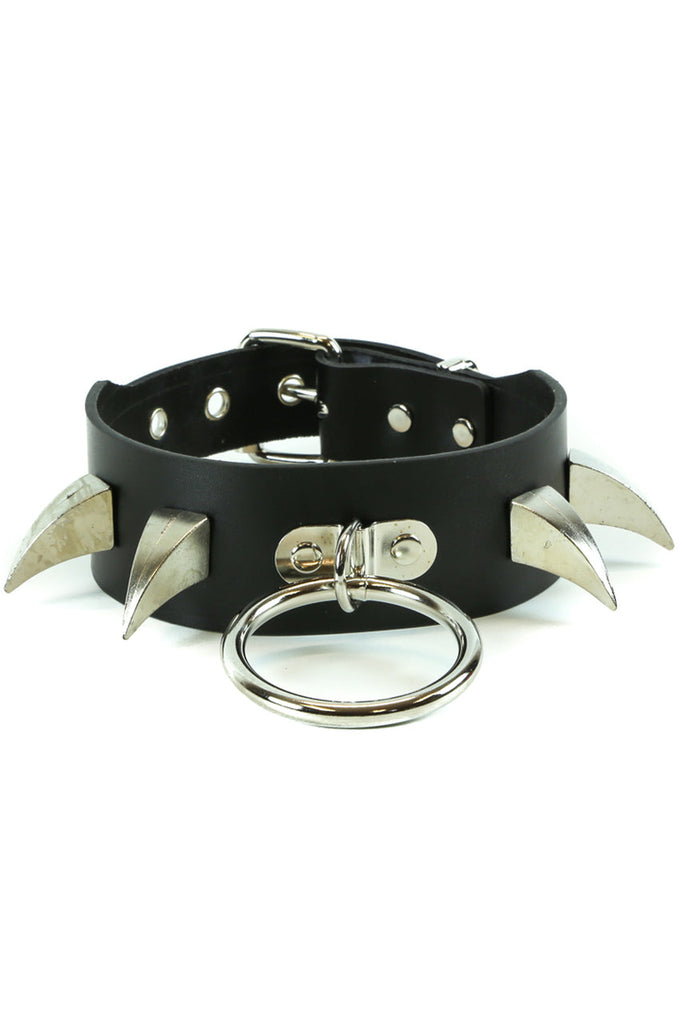 Shop this BDSM Collar that features a 100% genuine leather o ring choker with metal claws and o ring