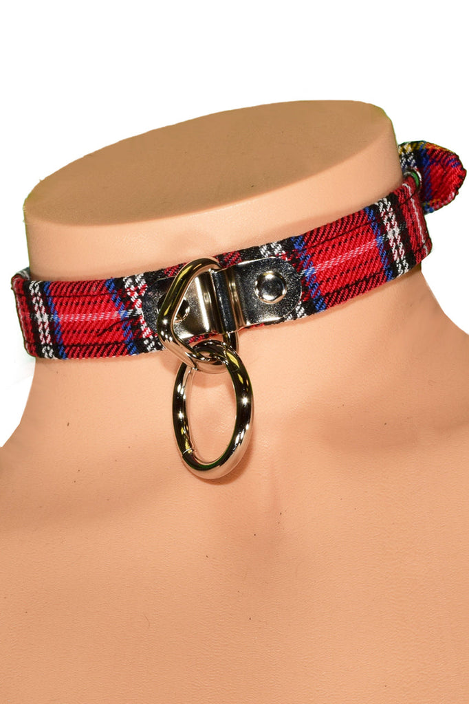 Red plaid BDSM Collar, bondage collar plaid, plaid bondage collar, plaid BDSM collar
