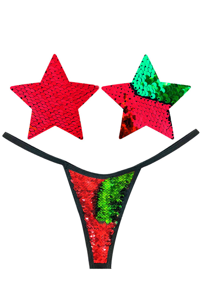 Shop these Christmas Nipple Pasties &amp; G-String Panty that features a flip sequin nipple pasties and matching flip sequin g string panty