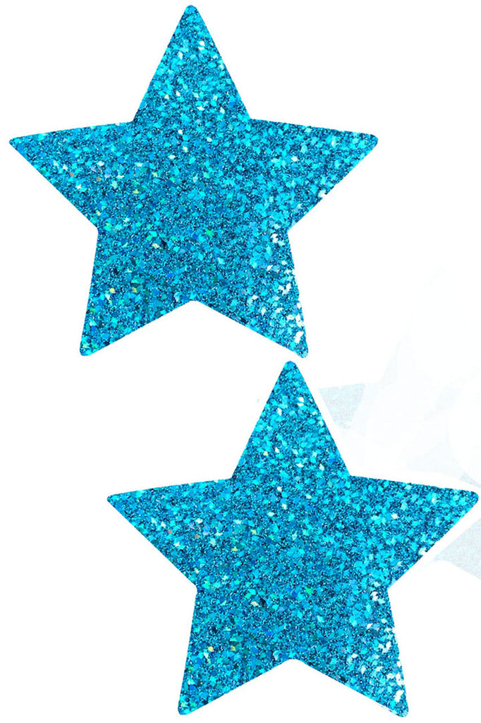 Turquoise Glitter Holographic Flakes Star Nipple Pasties that feature pegasus tears glitter from NevaNude