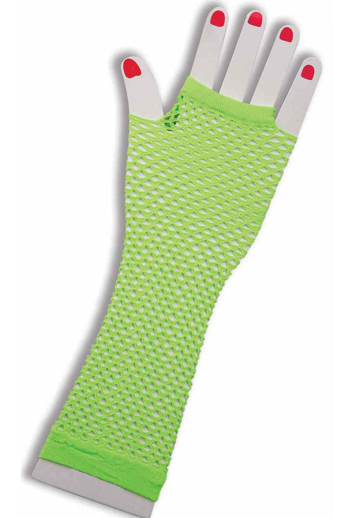 Shop Neon Green Long Fingerless Fishnet Gloves