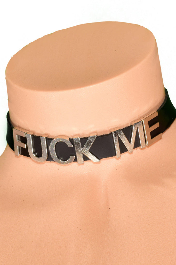 leather choker with words and D ring