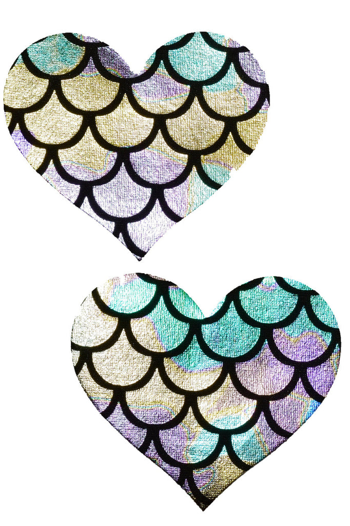 Metallic mermaid heart nipple pasties