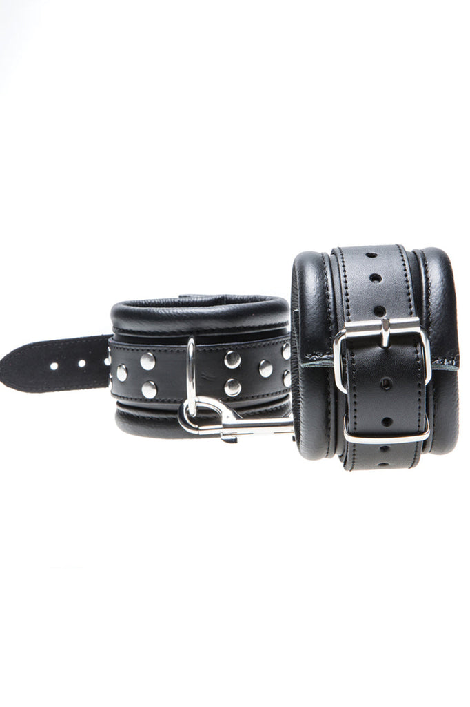 leather ankle cuffs, hard bondage play ankle cuffs