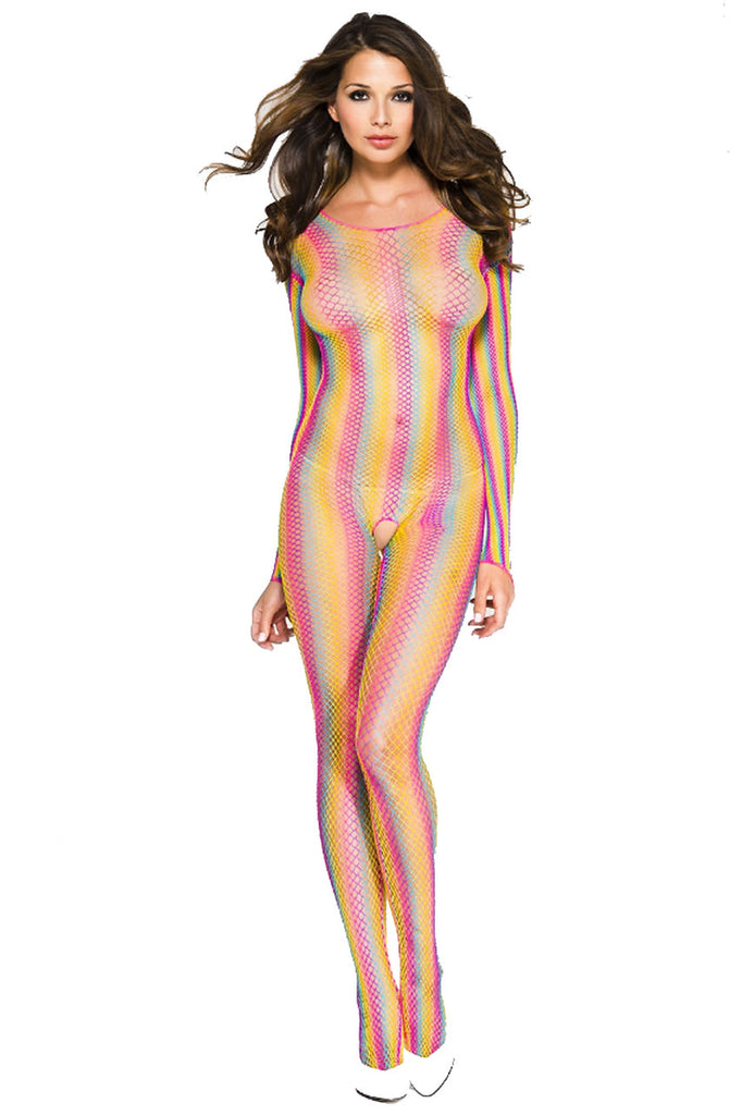 Shop women's rainbow open crotch body stocking.