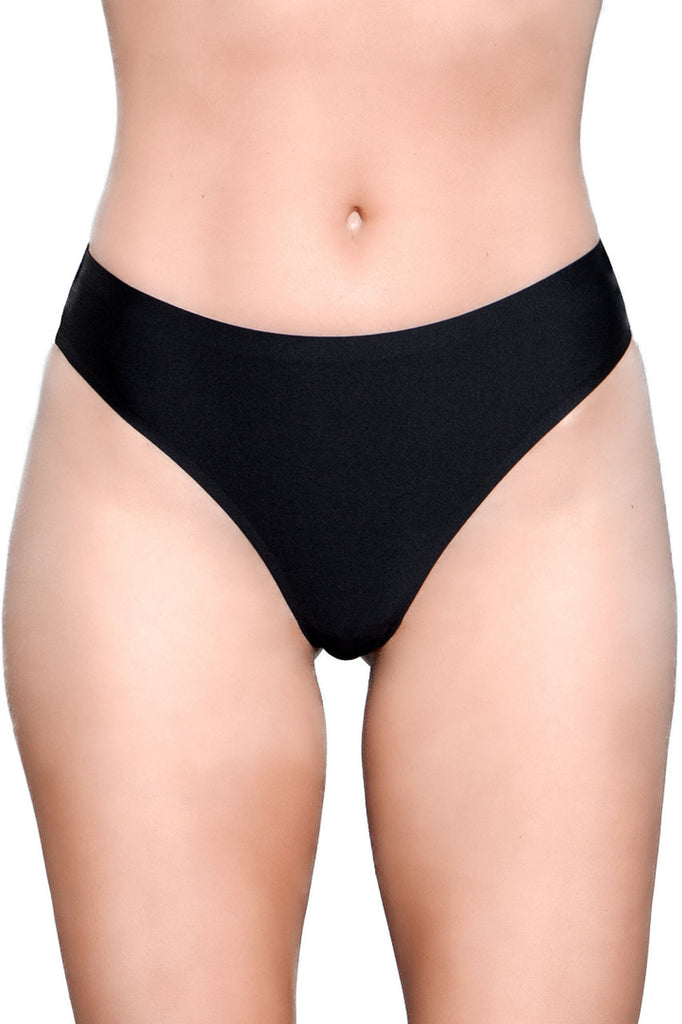 Shop these black microfiber panties with seamless thong design