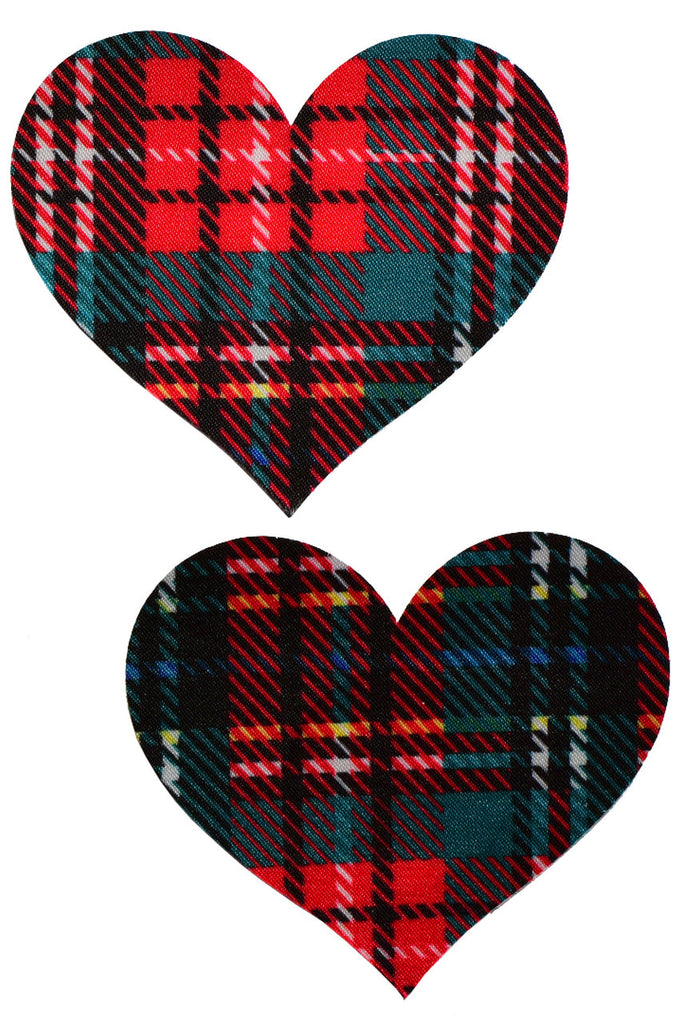 Red plaid heart school girl nipple pasties