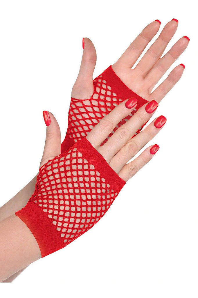 Red fishnet gloves