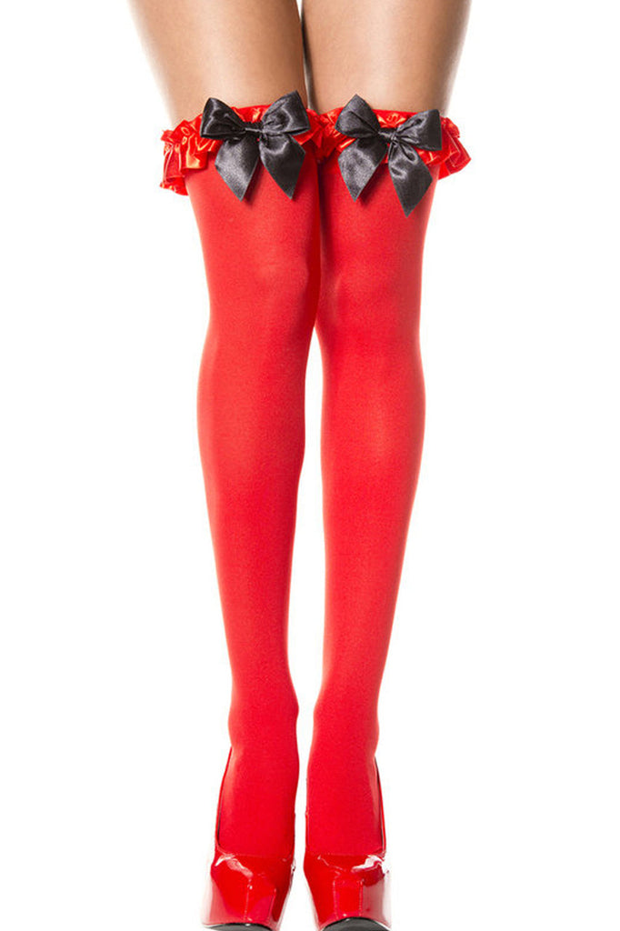 Shop women's red thigh high stockings with black bows