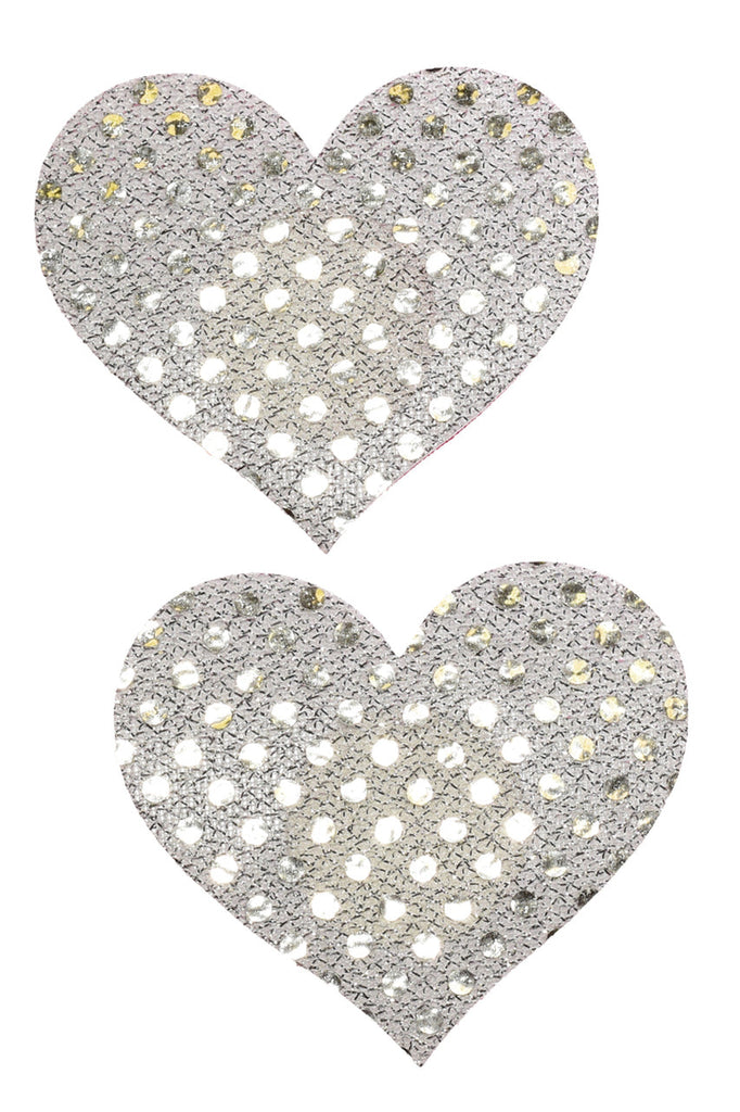 Women's silver sequin heart shaped nipple pasties
