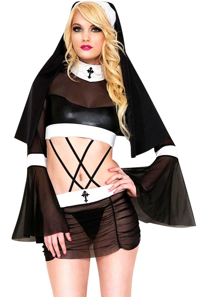 Shop this women's black and white sexy role play costume that includes a sexy nun costume with sheer mesh