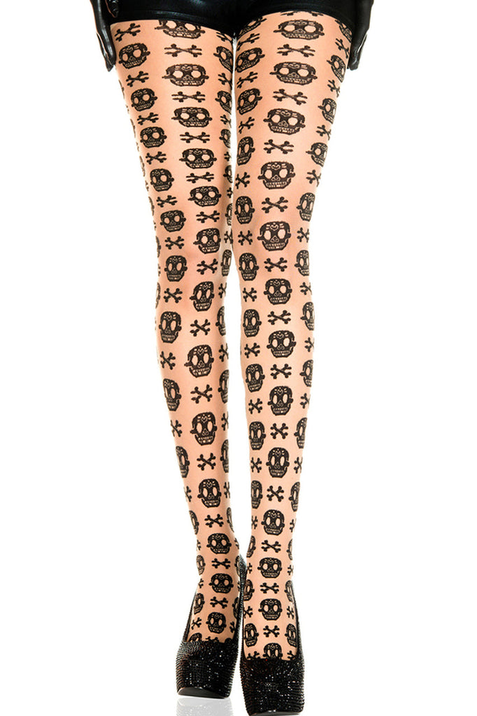 Shop women's nude skull and crossbones pantyhose hosiery.