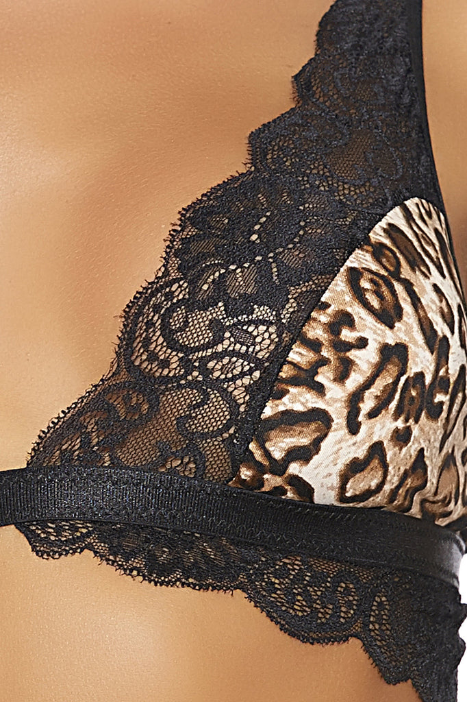 Shop this leopard print lingerie bralette with black lace