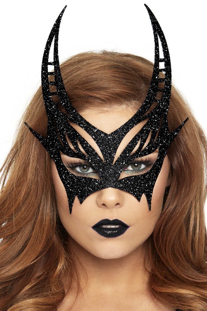 Shop this women's black glitter devil mask costume Halloween accessories featuring a pointed glitter devil mask