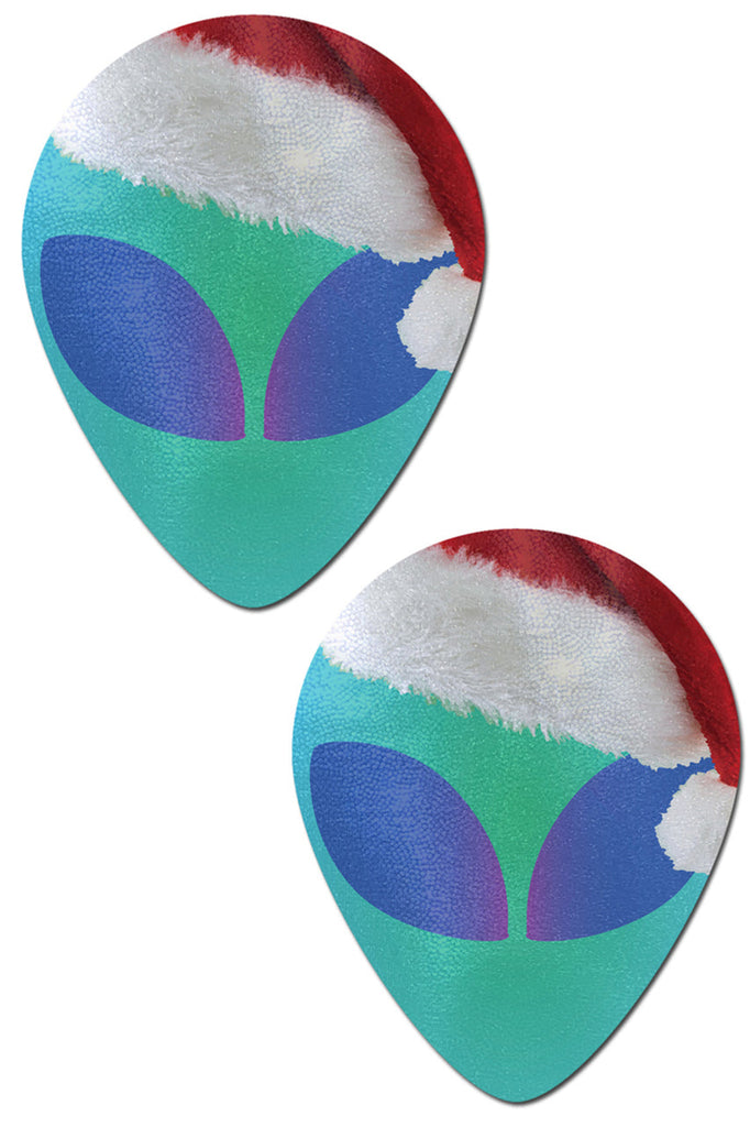 Shop these Christmas pasties that feature green alien nipple pasties with Santa hats