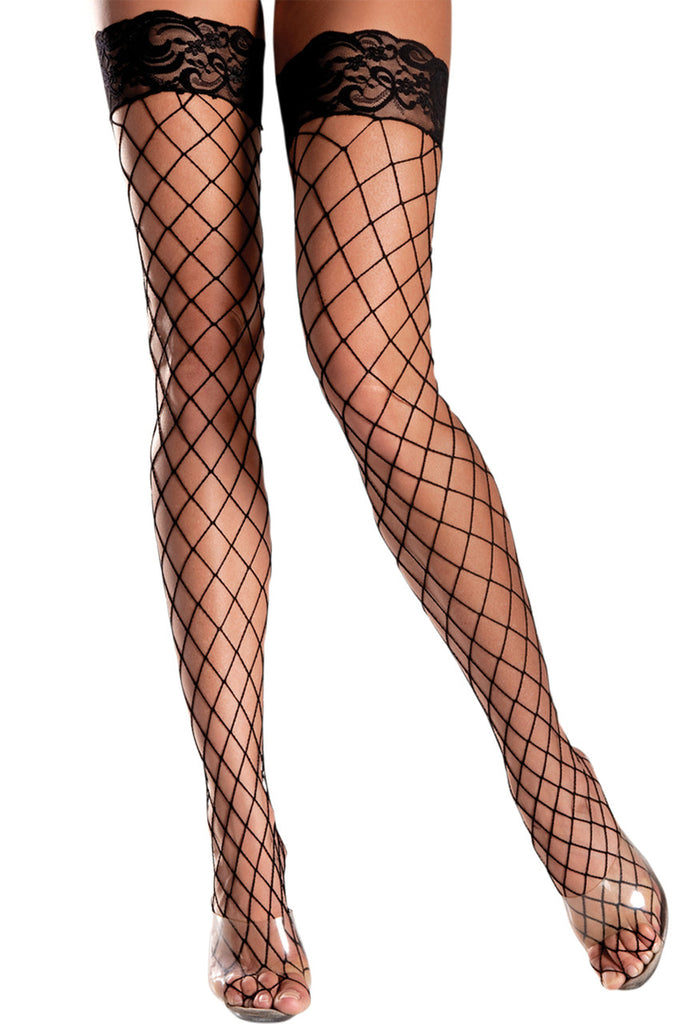 Shop these women's sexy hosiery with fishnet thigh highs and lace tops