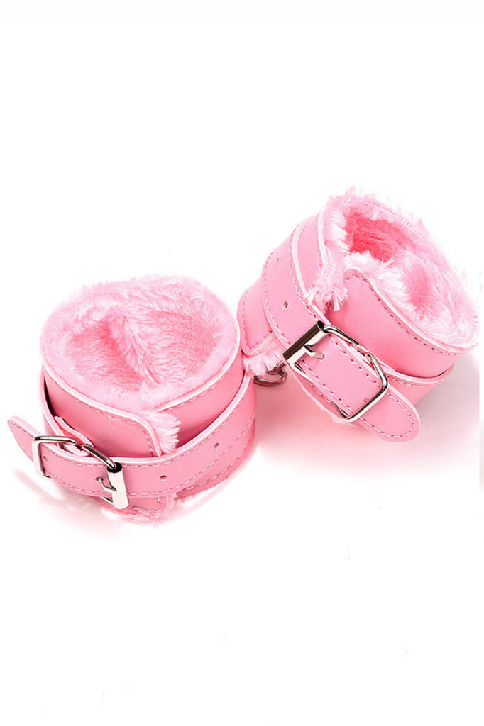 Shop this pink leather wrist cuff adult toy that features metal clasps