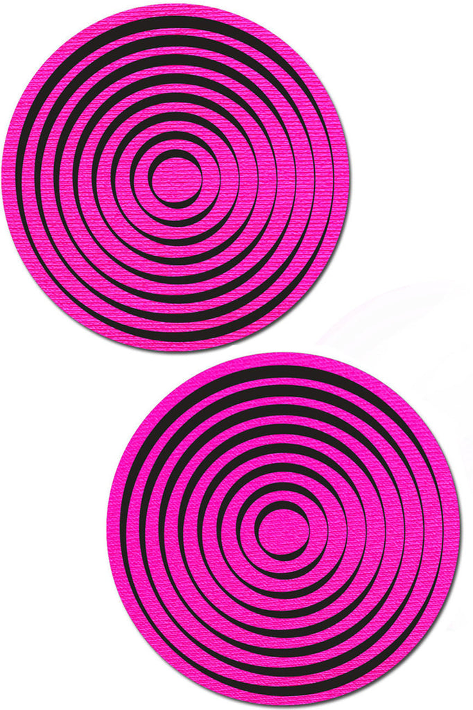 Shop these Neon Pink trippy spiral nipple covers that glow in the dark!