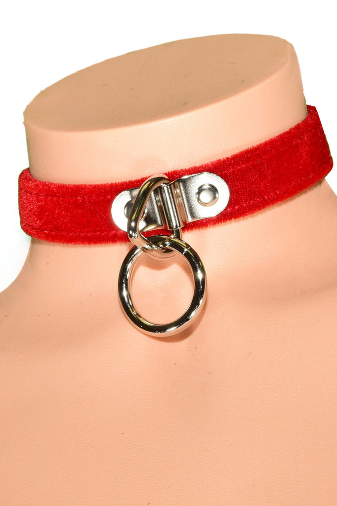 Red velvet choker, bdsm collar, domsub collar