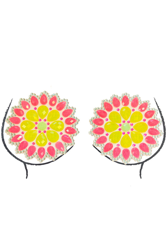 Shop these BodiStix all in one festival boob jewels that features a neon UV crystal nipple covers