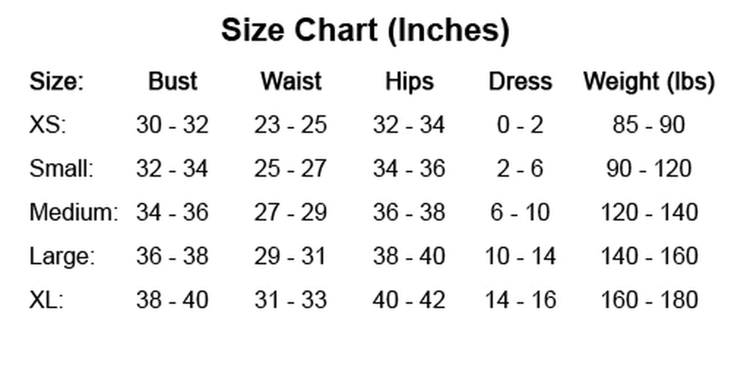 Dreamgirl size chart