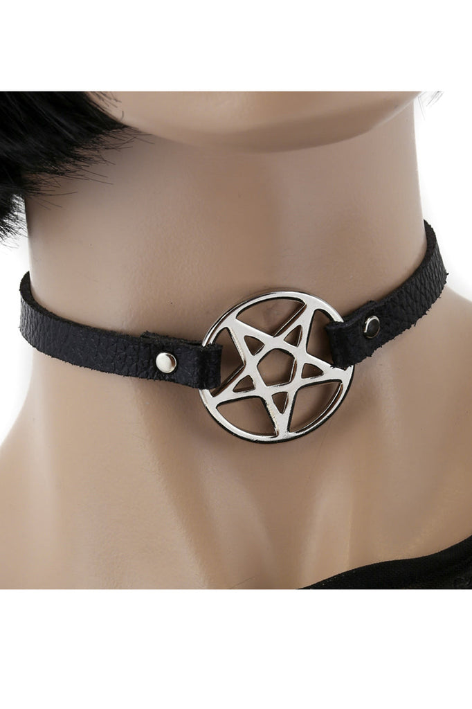 Shop for women's chokers featuring this leather choker with pentagram