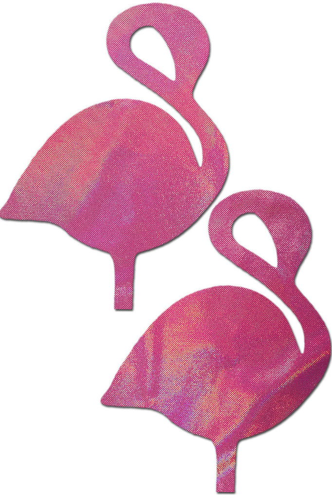 Shop these pink flamingo nipple covers with holographic sheen