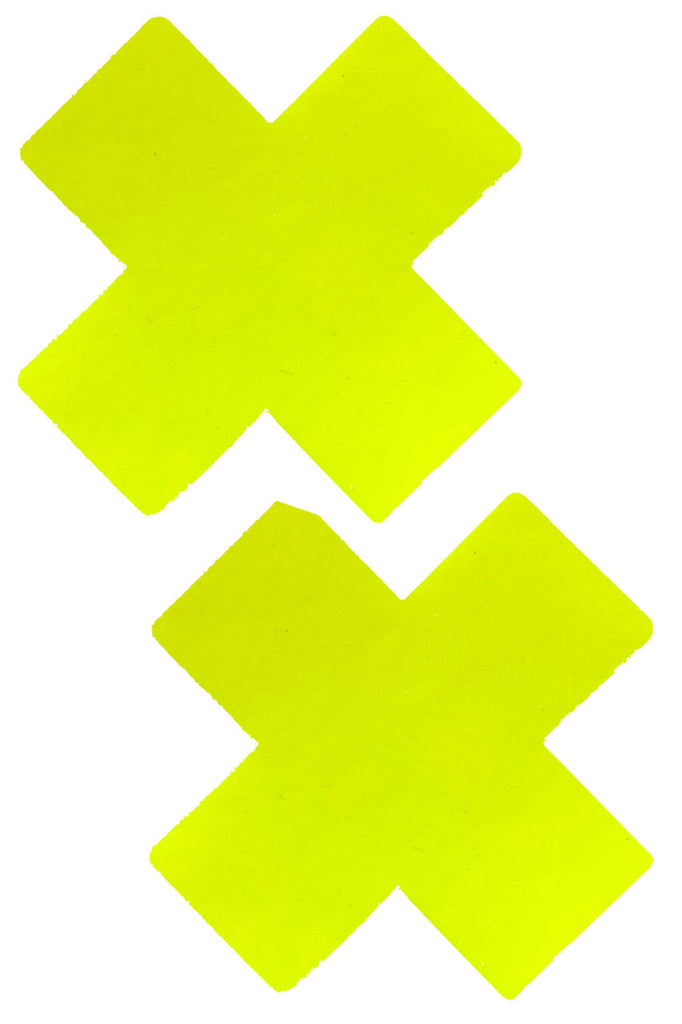 Neon yellow wet look vinyl nipple pasties