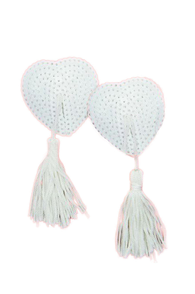 Shop these pasties burlesque that feature white sequin heart tassel pasties with long white tassels