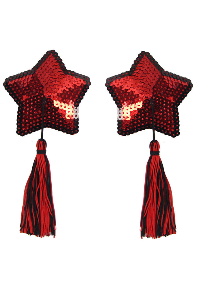 Shop these pasties burlesque that feature red sequin star tassel pasties with long black and red tassels