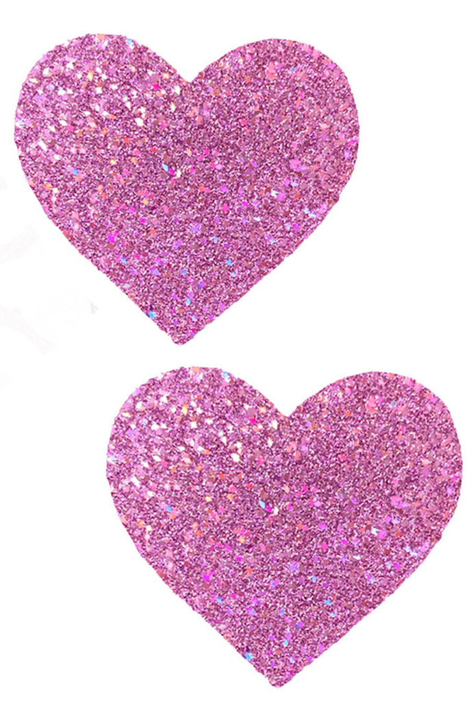 Shop these pink glitter hearts nipple pasties with holographic glitter flakes