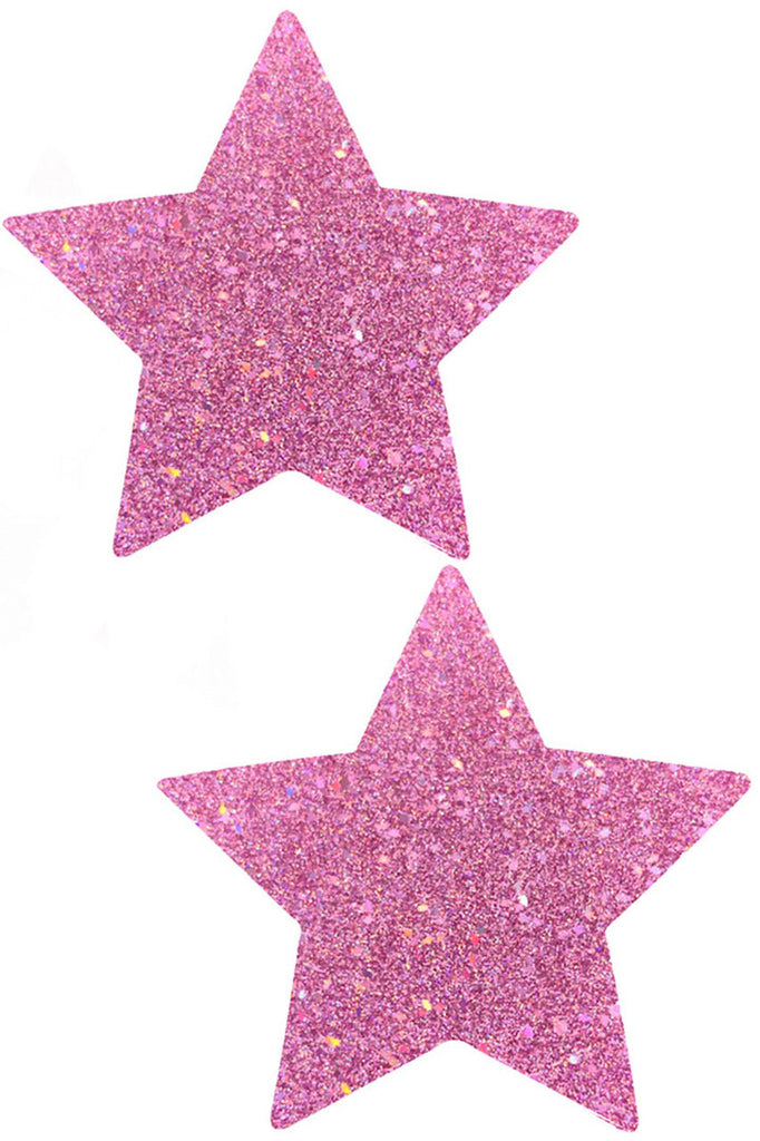 Iridescent Pink Glitter Stars Nipple Pasties with Pegasus kisses chunky glitter from neva nude