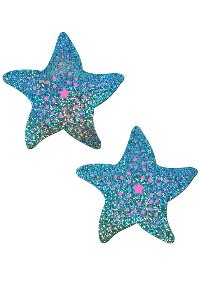 Shop Pastease seafoam green glitter star fish nipple cover pasties for rave and festival wear
